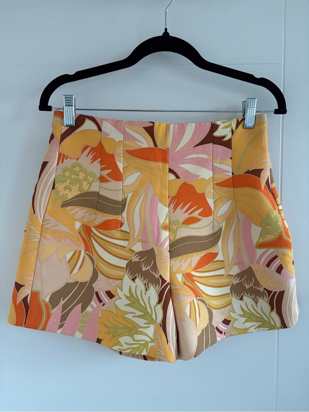 Zara Floral Retro Print Pleated Floral Shorts in Orange, Pink & Cream